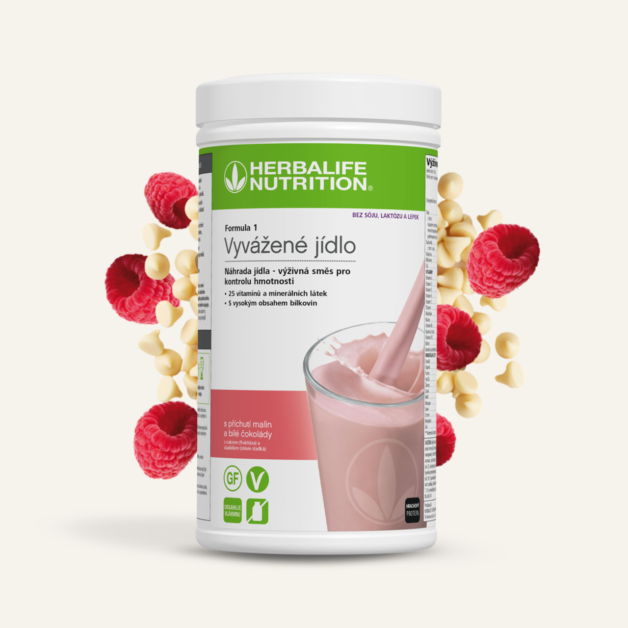 Zľava 25% Herbalife F1 koktail Malina-biela čokoláda - Vyvážené jedlo 550g