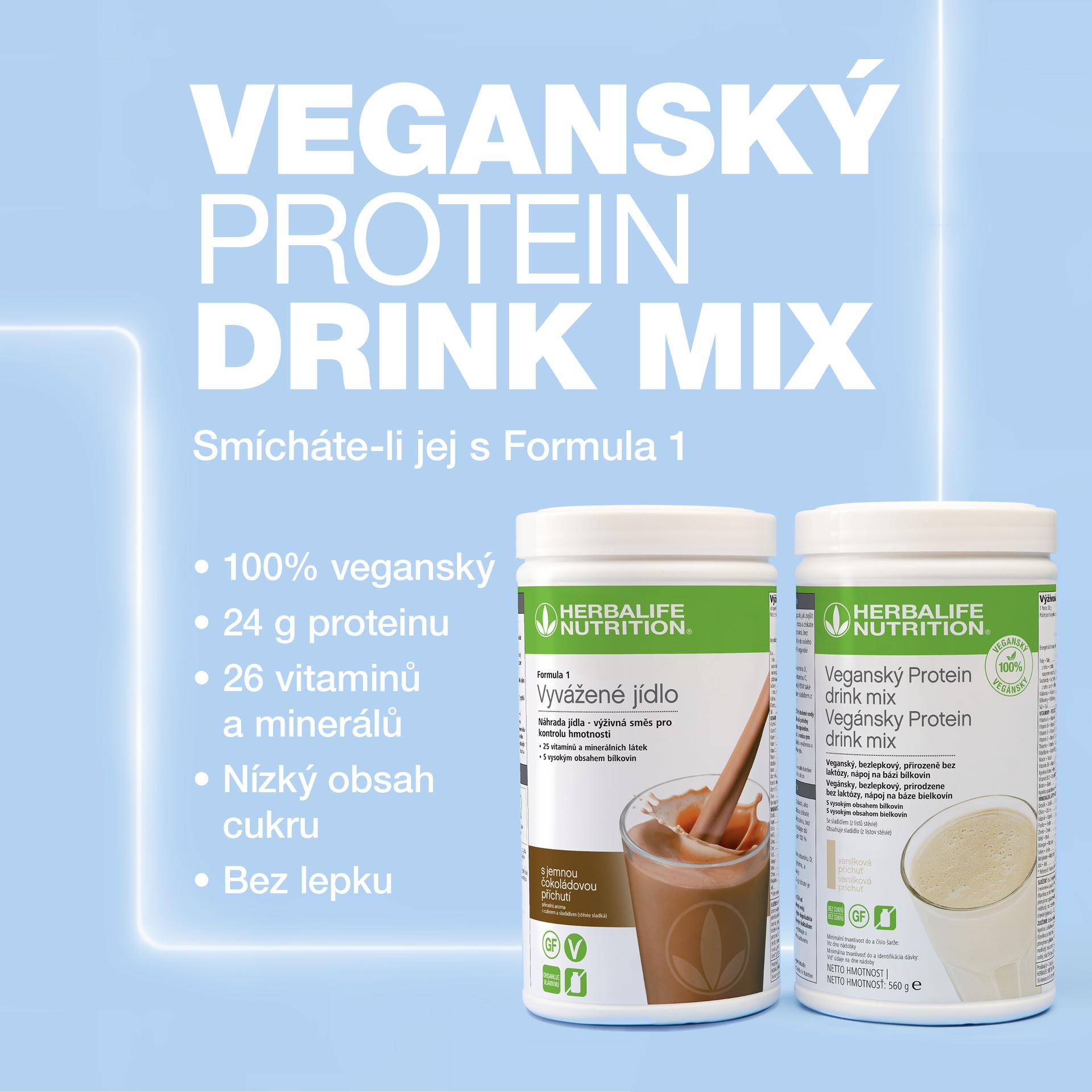 Herbalife protein drink mix, rostlinný protein, kvalitní protein Herbalife, nízký obsah cukru, bez lepku a 100% veganský, dohromady s Herbalife Formula 1